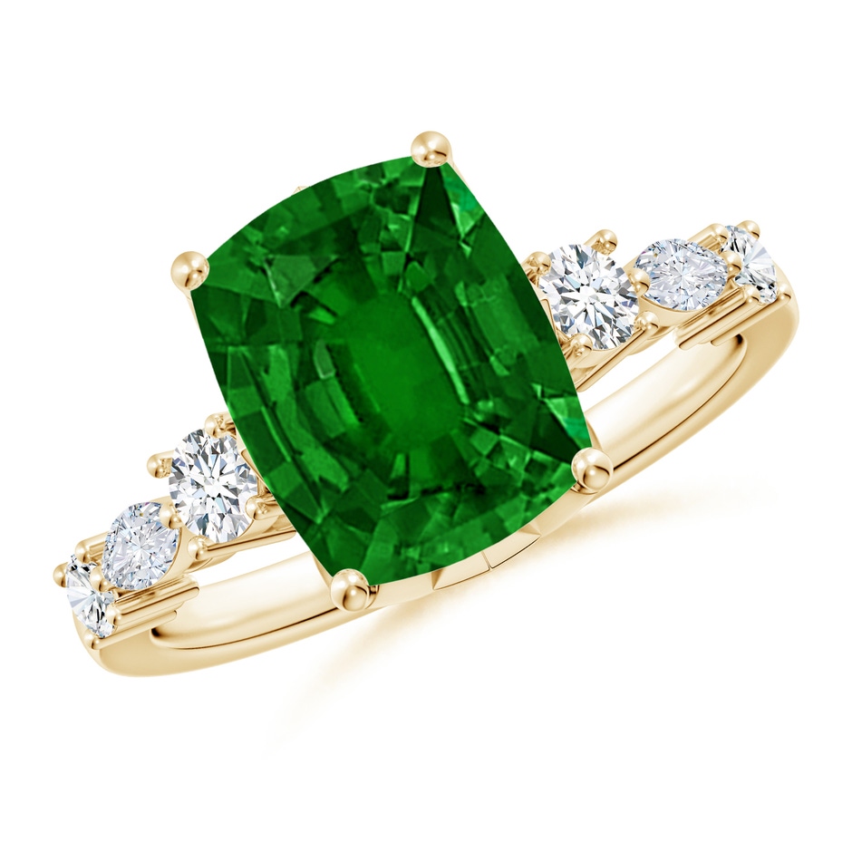 10x8mm AAAA Classic Cushion Rectangular Emerald Side Stone Engagement Ring in Yellow Gold 