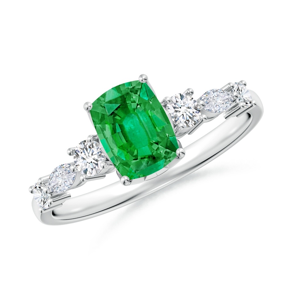 7x5mm AAA Classic Cushion Rectangular Emerald Side Stone Engagement Ring in White Gold 