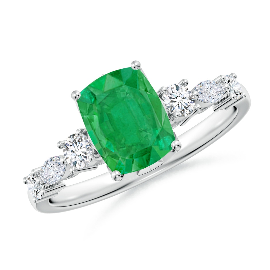 8x6mm AA Classic Cushion Rectangular Emerald Side Stone Engagement Ring in White Gold 