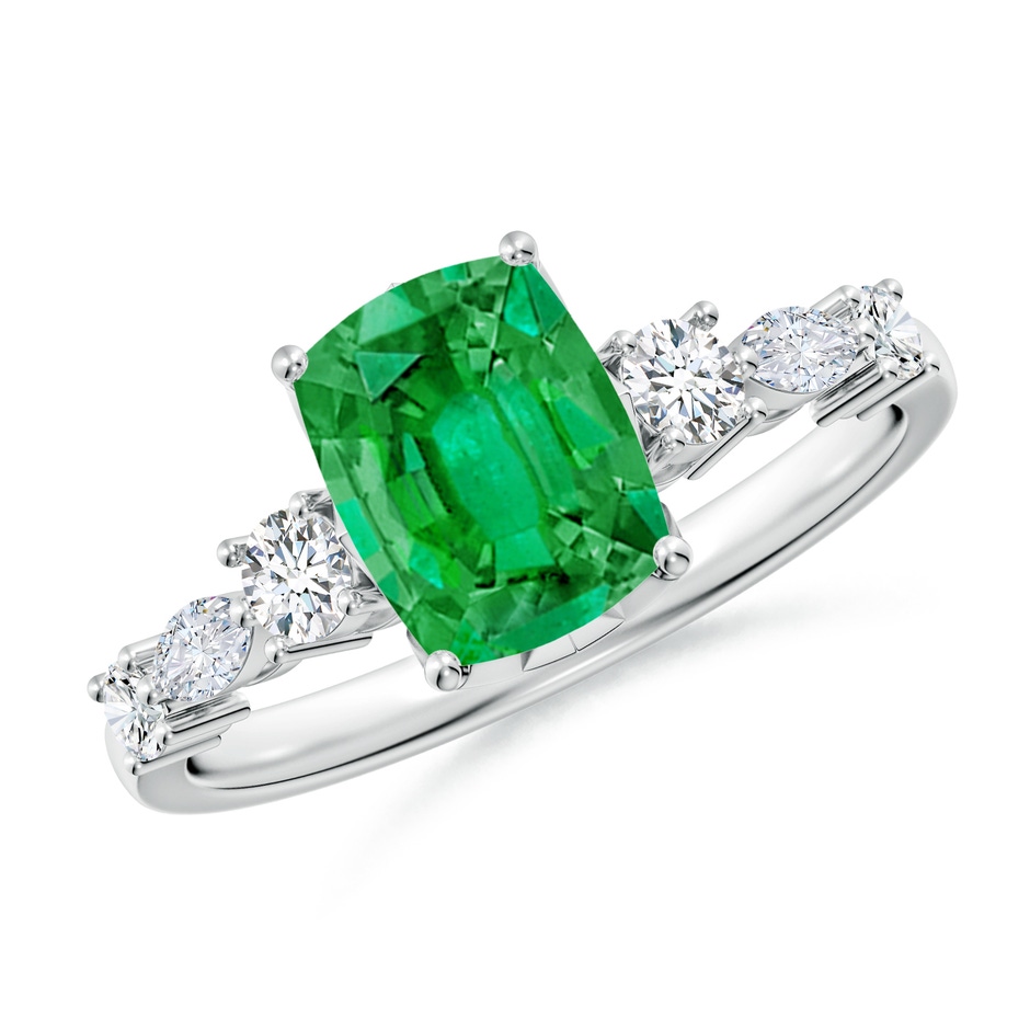 8x6mm AAA Classic Cushion Rectangular Emerald Side Stone Engagement Ring in P950 Platinum 