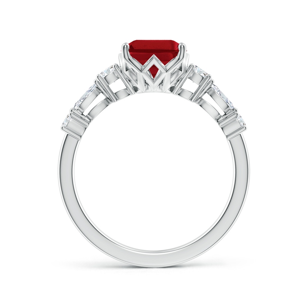 9x7mm AAA Classic Emerald-Cut Ruby Side Stone Engagement Ring in White Gold Side 199