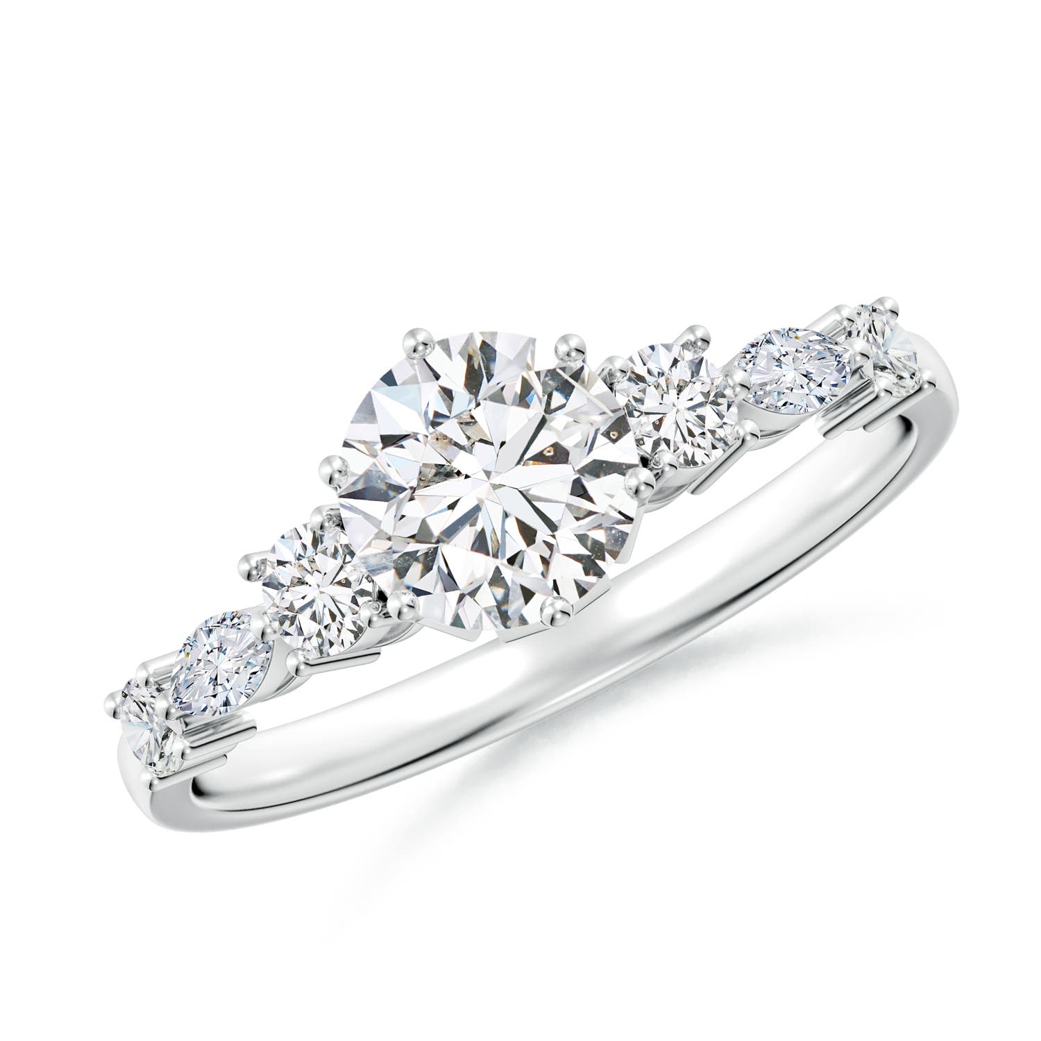5.9mm HSI2 Classic Round Diamond Side Stone Engagement Ring in 18K White Gold