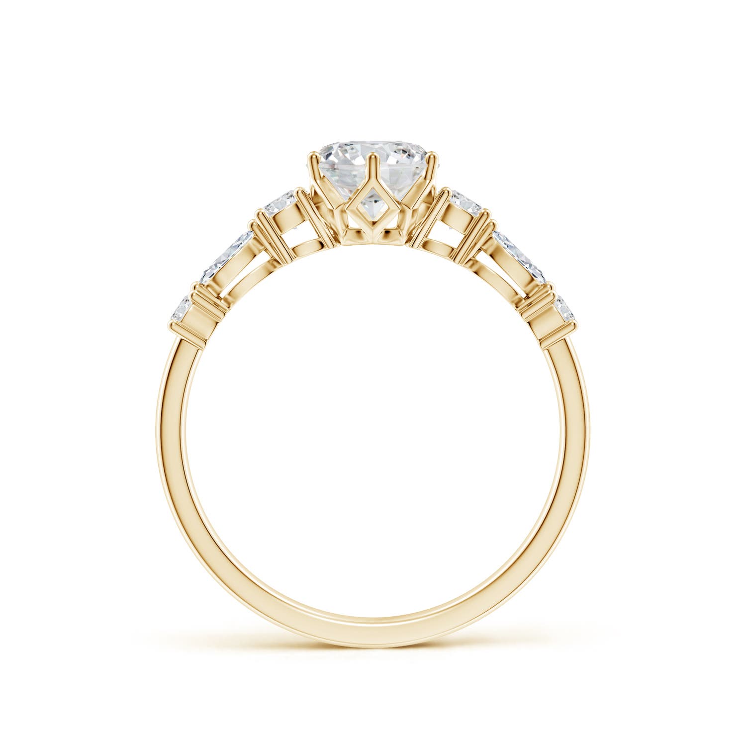 5.9mm HSI2 Classic Round Diamond Side Stone Engagement Ring in Yellow Gold