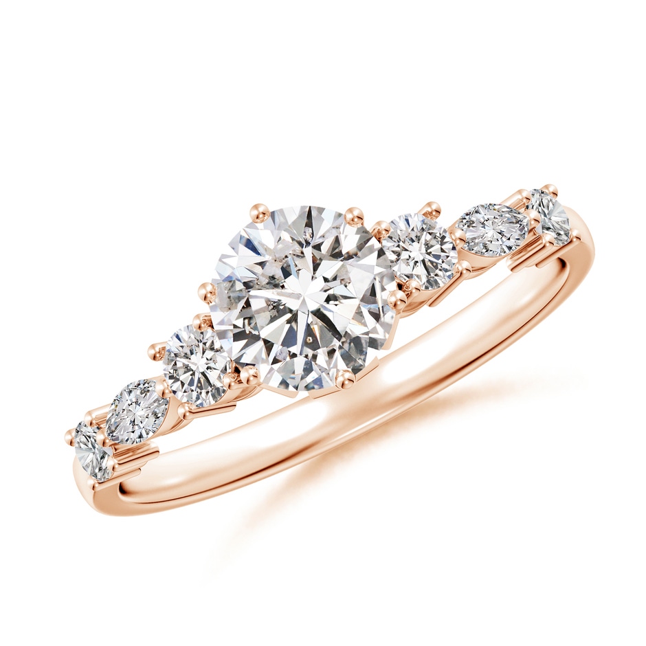 5.9mm IJI1I2 Classic Round Diamond Side Stone Engagement Ring in Rose Gold 
