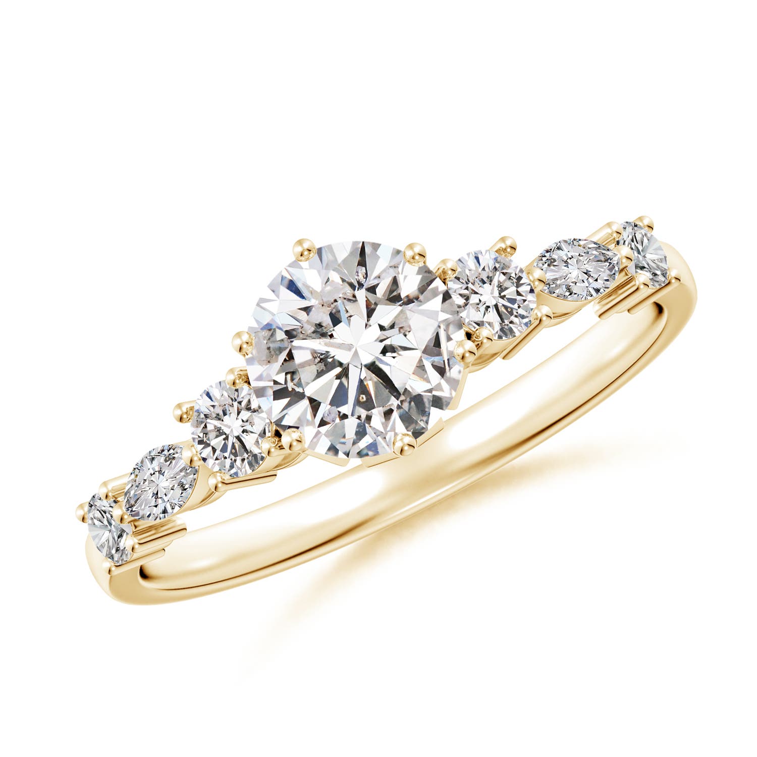 5.9mm IJI1I2 Classic Round Diamond Side Stone Engagement Ring in Yellow Gold