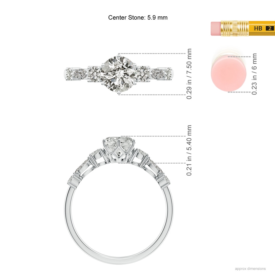 5.9mm KI3 Classic Round Diamond Side Stone Engagement Ring in White Gold ruler