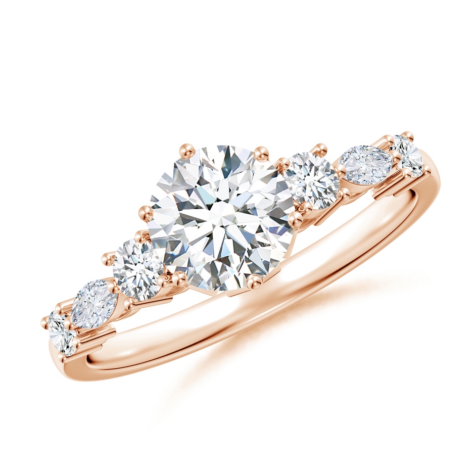 6.4mm GVS2 Classic Round Diamond Side Stone Engagement Ring in Rose Gold 