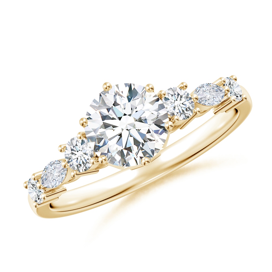 6.4mm GVS2 Classic Round Diamond Side Stone Engagement Ring in Yellow Gold 