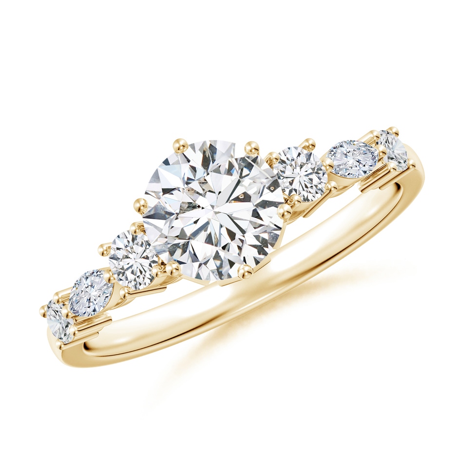 6.4mm HSI2 Classic Round Diamond Side Stone Engagement Ring in Yellow Gold 