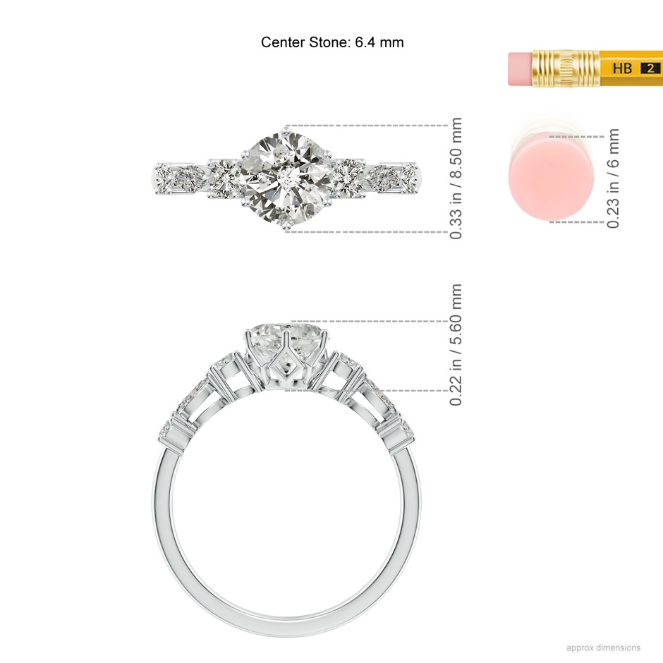 6.4mm KI3 Classic Round Diamond Side Stone Engagement Ring in P950 Platinum ruler