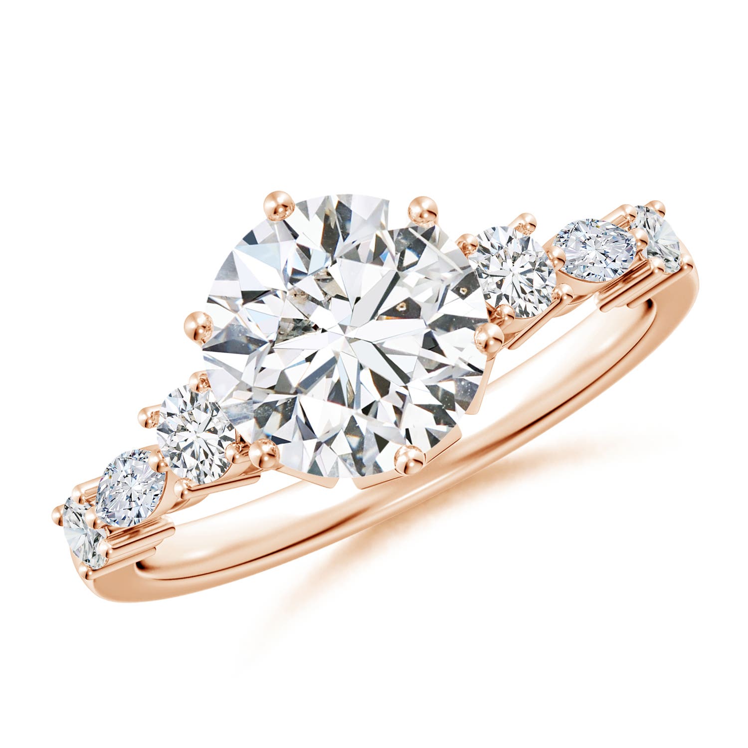 8mm HSI2 Classic Round Diamond Side Stone Engagement Ring in Rose Gold