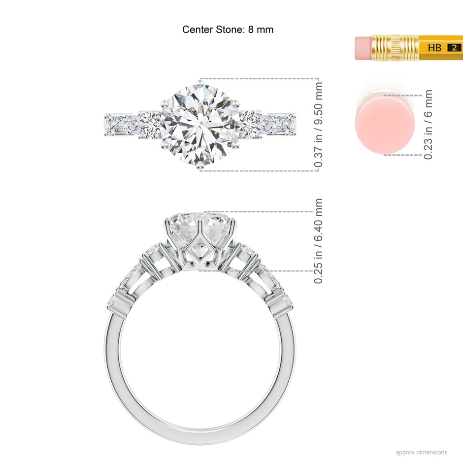 8mm HSI2 Classic Round Diamond Side Stone Engagement Ring in White Gold ruler