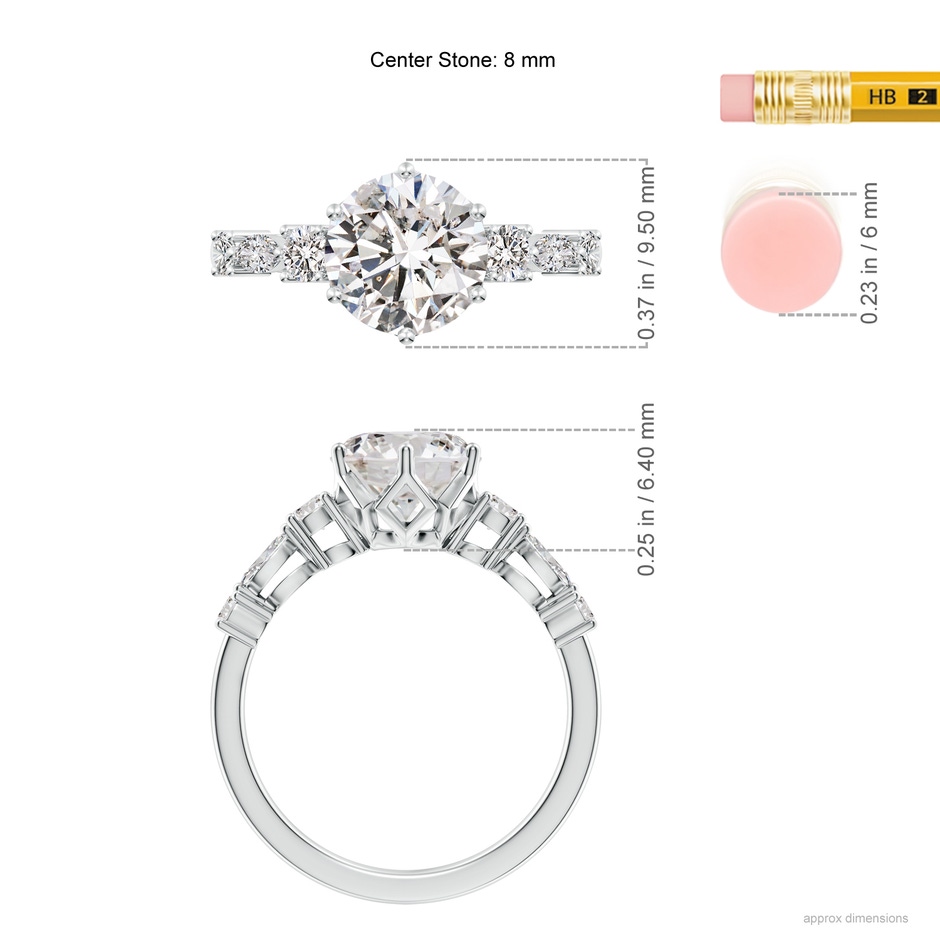 8mm IJI1I2 Classic Round Diamond Side Stone Engagement Ring in White Gold ruler