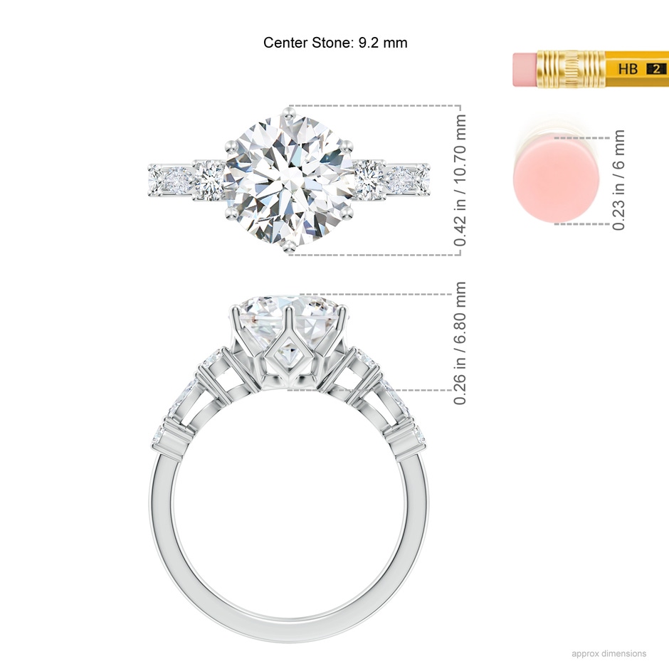 9.2mm GVS2 Classic Round Diamond Side Stone Engagement Ring in P950 Platinum ruler