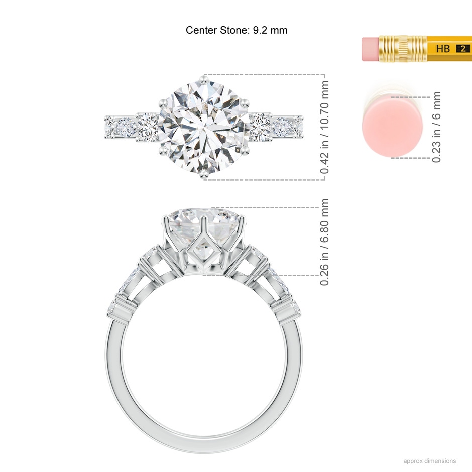 9.2mm HSI2 Classic Round Diamond Side Stone Engagement Ring in P950 Platinum ruler