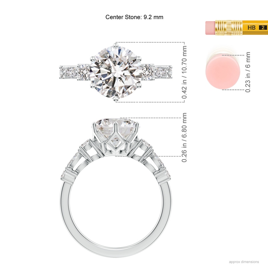 9.2mm IJI1I2 Classic Round Diamond Side Stone Engagement Ring in White Gold ruler