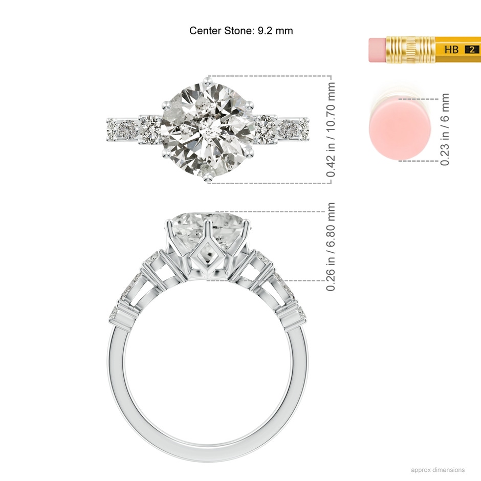 9.2mm KI3 Classic Round Diamond Side Stone Engagement Ring in 18K White Gold ruler