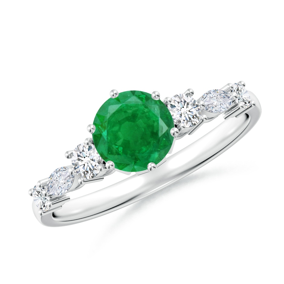 6mm AA Classic Round Emerald Side Stone Engagement Ring in White Gold 