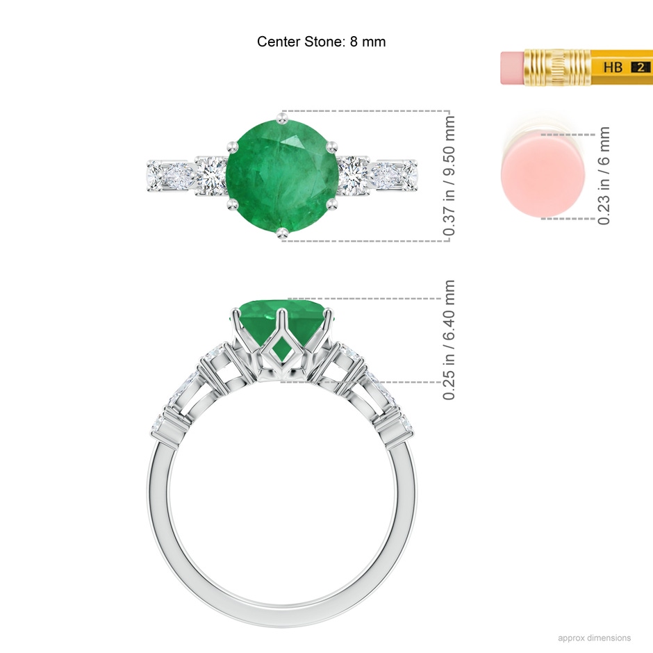 8mm A Classic Round Emerald Side Stone Engagement Ring in P950 Platinum ruler