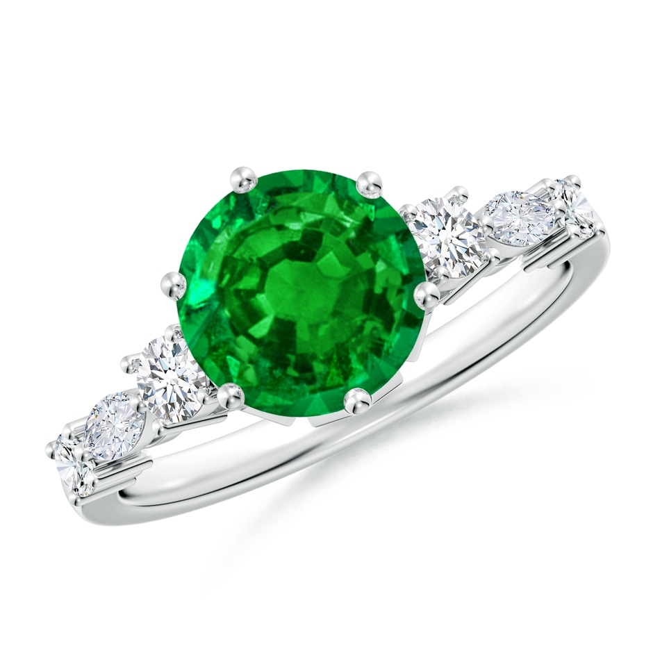 8mm AAAA Classic Round Emerald Side Stone Engagement Ring in P950 Platinum 