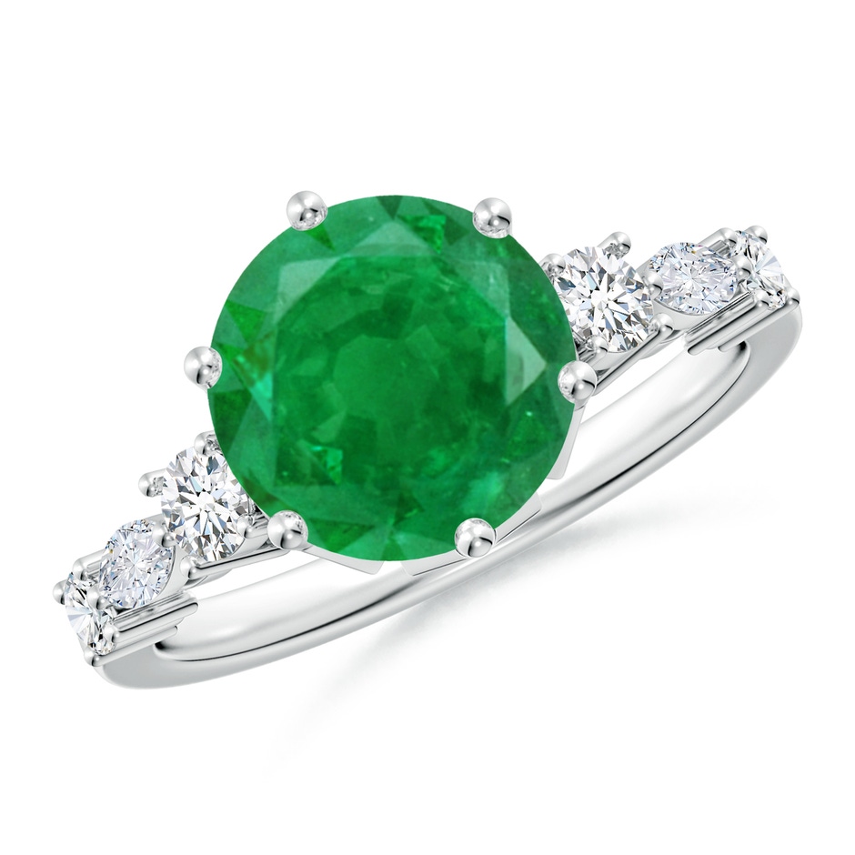 9mm AA Classic Round Emerald Side Stone Engagement Ring in P950 Platinum 