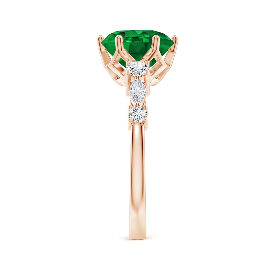 9mm AAAA Classic Round Emerald Side Stone Engagement Ring in 18K Rose Gold side 299