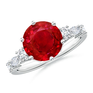 9mm AAA Classic Round Ruby Side Stone Engagement Ring in P950 Platinum