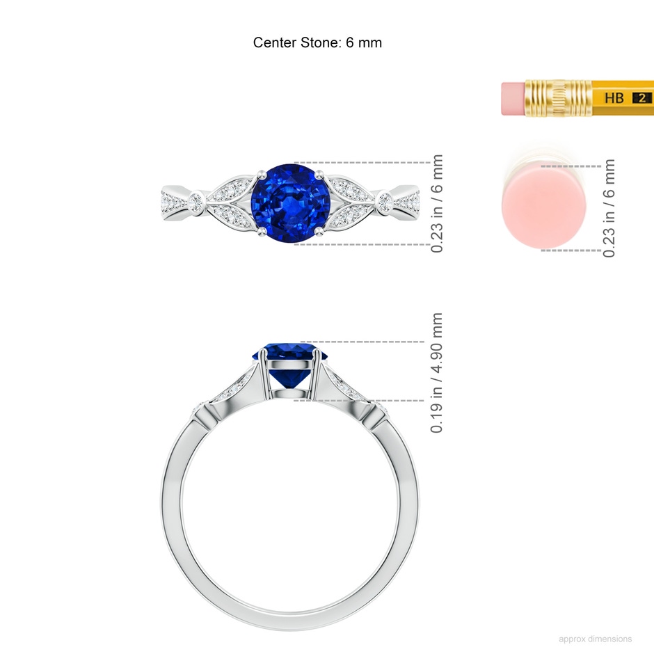 6mm Lab-Grown Nature-Inspired Round Blue Sapphire Engagement Ring with Leaf Motifs in 18K White Gold ruler