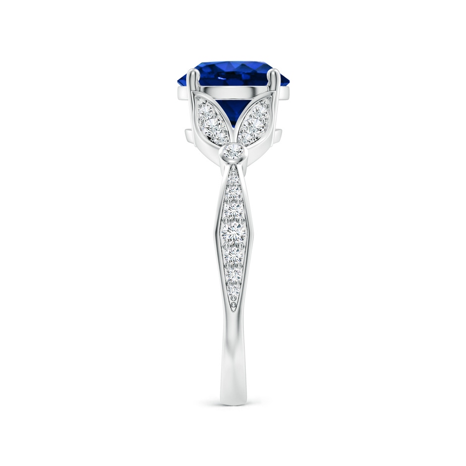 8mm Lab-Grown Nature-Inspired Round Blue Sapphire Engagement Ring with Leaf Motifs in White Gold side 299