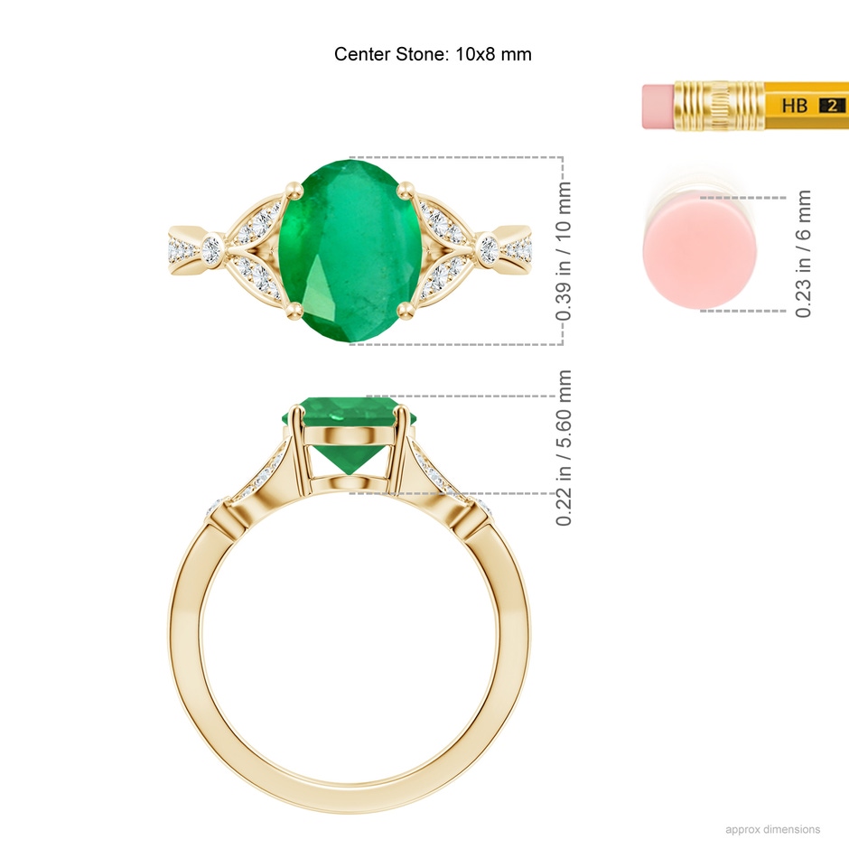 10x8mm A Nature-Inspired Oval Emerald Engagement Ring with Leaf Motifs in 18K Yellow Gold ruler