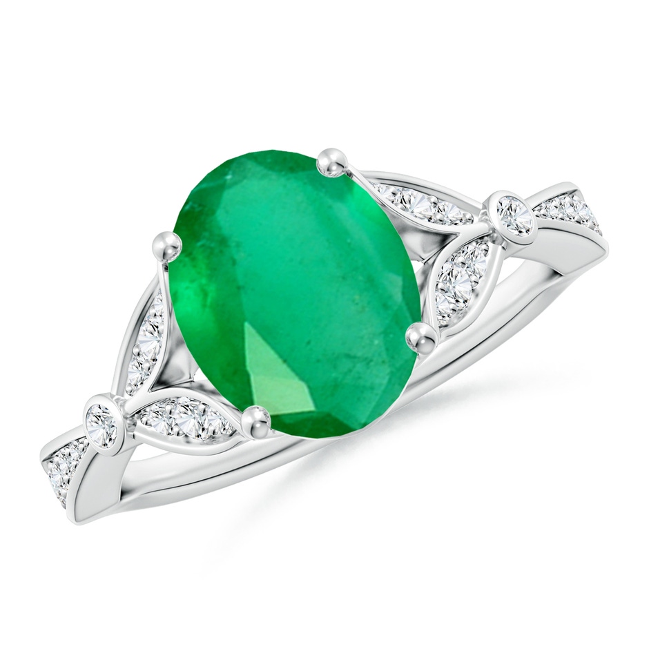 10x8mm A Nature-Inspired Oval Emerald Engagement Ring with Leaf Motifs in P950 Platinum 