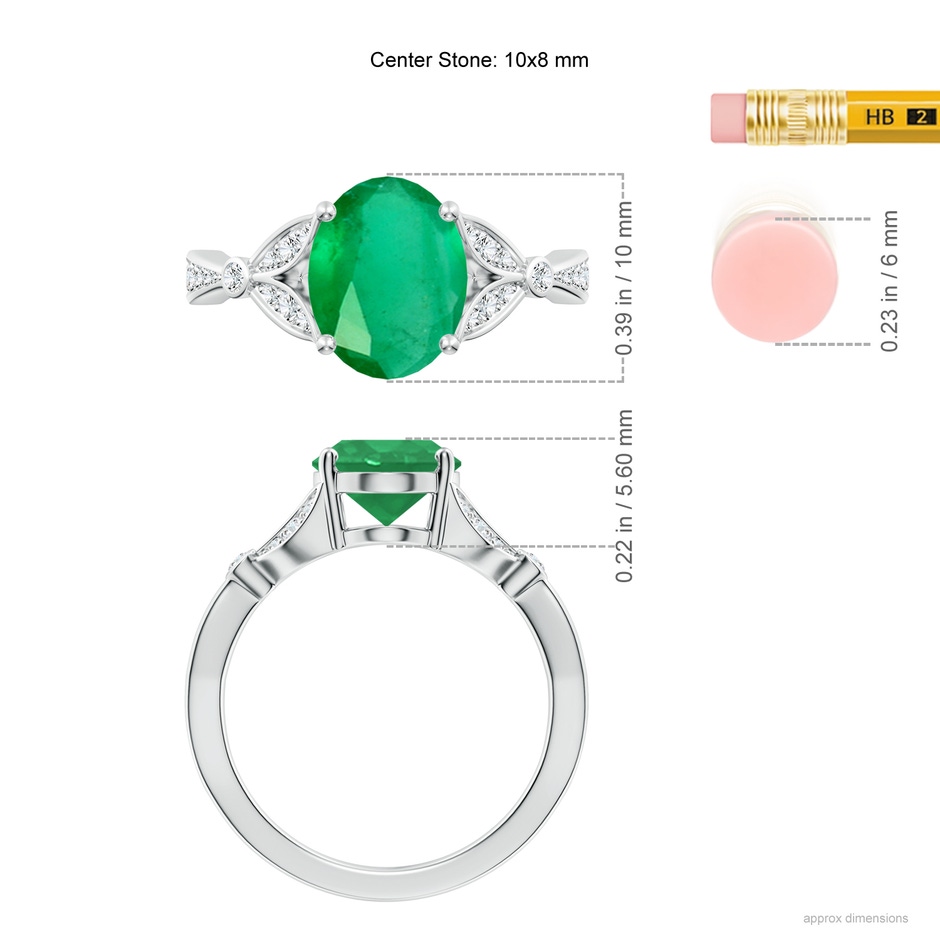 10x8mm A Nature-Inspired Oval Emerald Engagement Ring with Leaf Motifs in P950 Platinum ruler