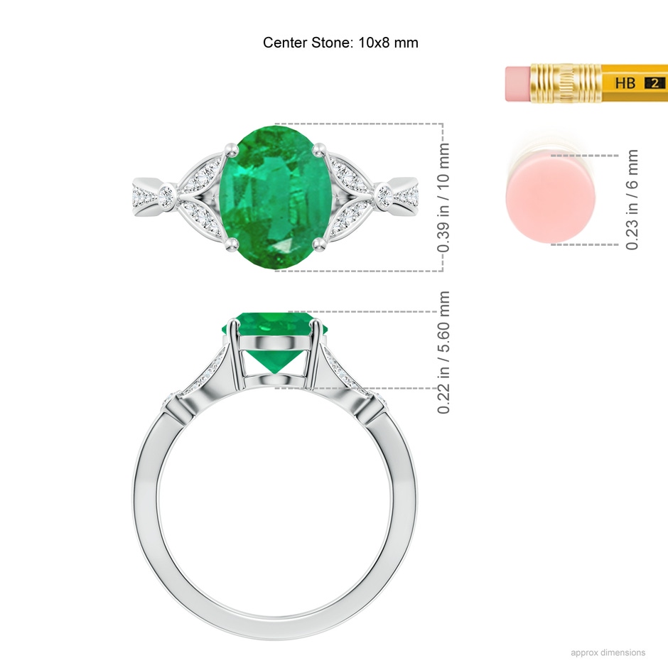 10x8mm AA Nature-Inspired Oval Emerald Engagement Ring with Leaf Motifs in P950 Platinum ruler