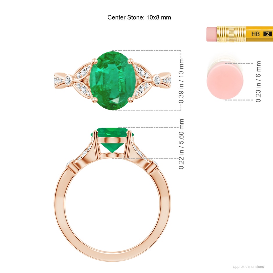 10x8mm AA Nature-Inspired Oval Emerald Engagement Ring with Leaf Motifs in Rose Gold ruler