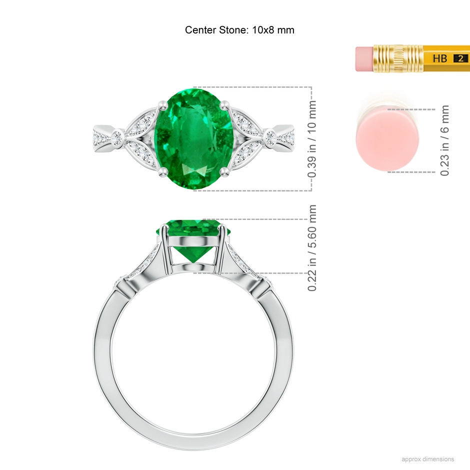 10x8mm AAA Nature-Inspired Oval Emerald Engagement Ring with Leaf Motifs in P950 Platinum ruler