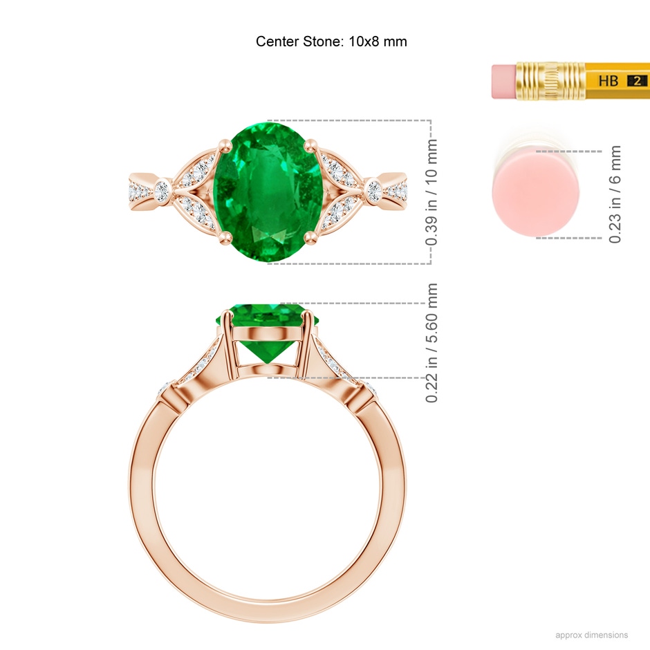 10x8mm AAAA Nature-Inspired Oval Emerald Engagement Ring with Leaf Motifs in 18K Rose Gold ruler