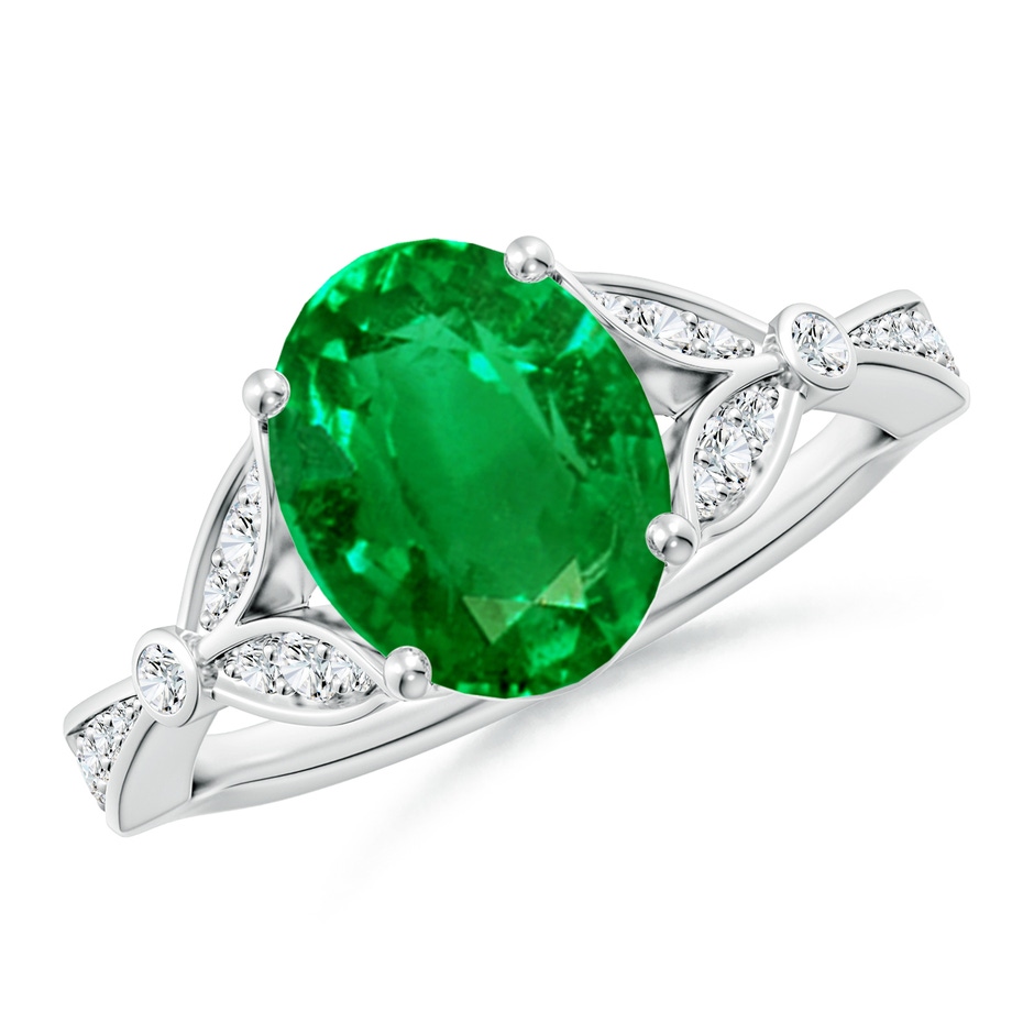10x8mm AAAA Nature-Inspired Oval Emerald Engagement Ring with Leaf Motifs in P950 Platinum 