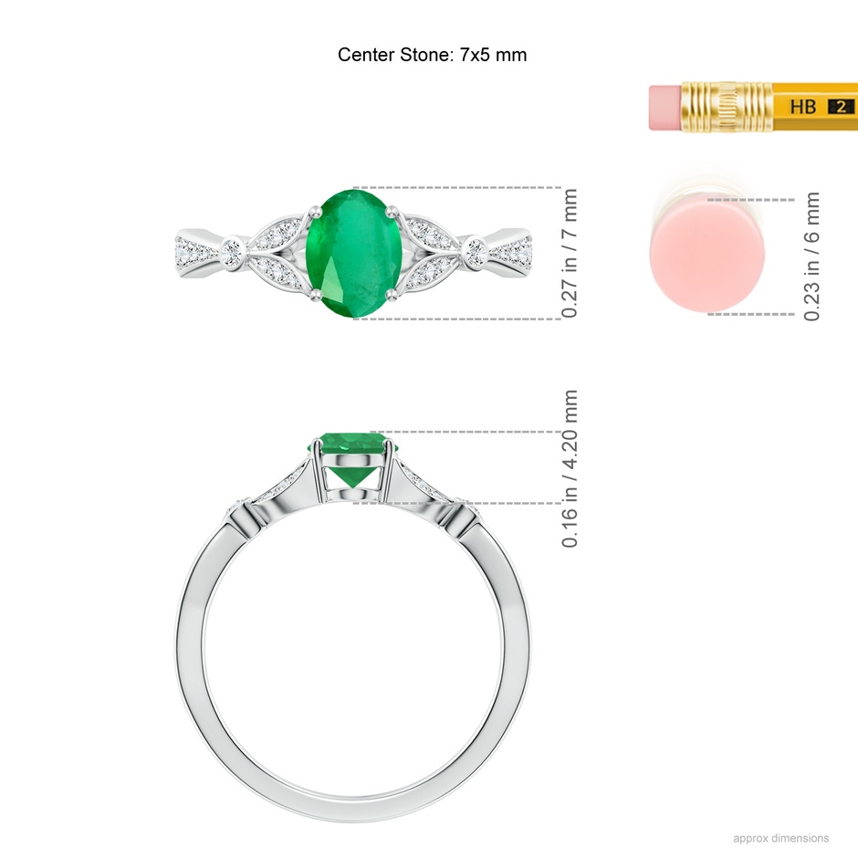 7x5mm A Nature-Inspired Oval Emerald Engagement Ring with Leaf Motifs in P950 Platinum ruler