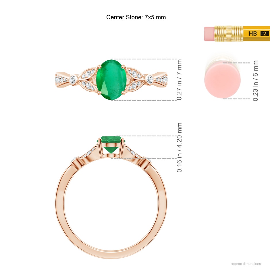 7x5mm A Nature-Inspired Oval Emerald Engagement Ring with Leaf Motifs in Rose Gold ruler