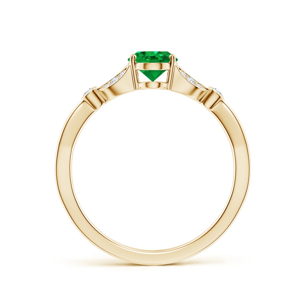 7x5mm AAA Nature-Inspired Oval Emerald Engagement Ring with Leaf Motifs in Yellow Gold - side 199