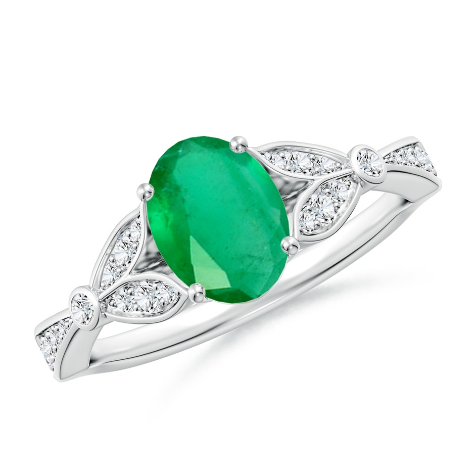 8x6mm A Nature-Inspired Oval Emerald Engagement Ring with Leaf Motifs in P950 Platinum 