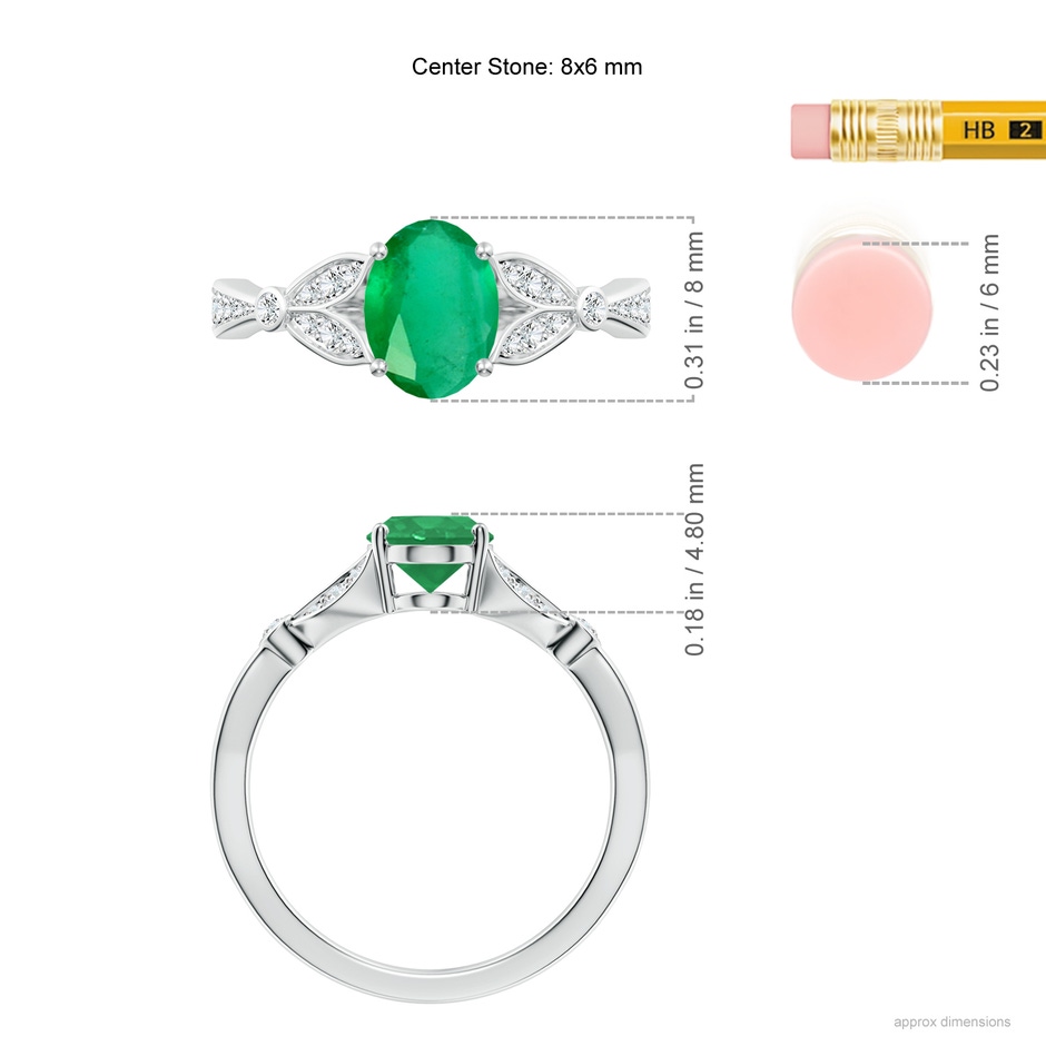 8x6mm A Nature-Inspired Oval Emerald Engagement Ring with Leaf Motifs in P950 Platinum ruler