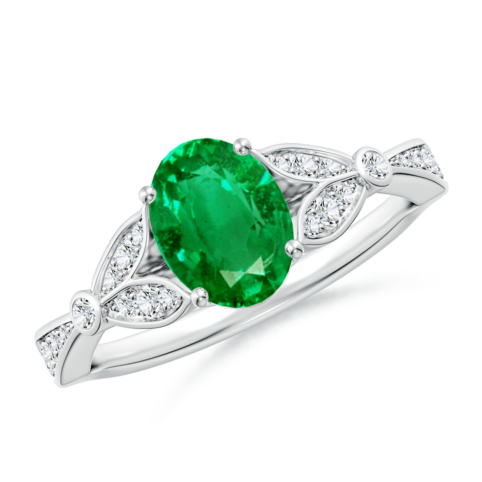 8x6mm AAA Nature-Inspired Oval Emerald Engagement Ring with Leaf Motifs in P950 Platinum 