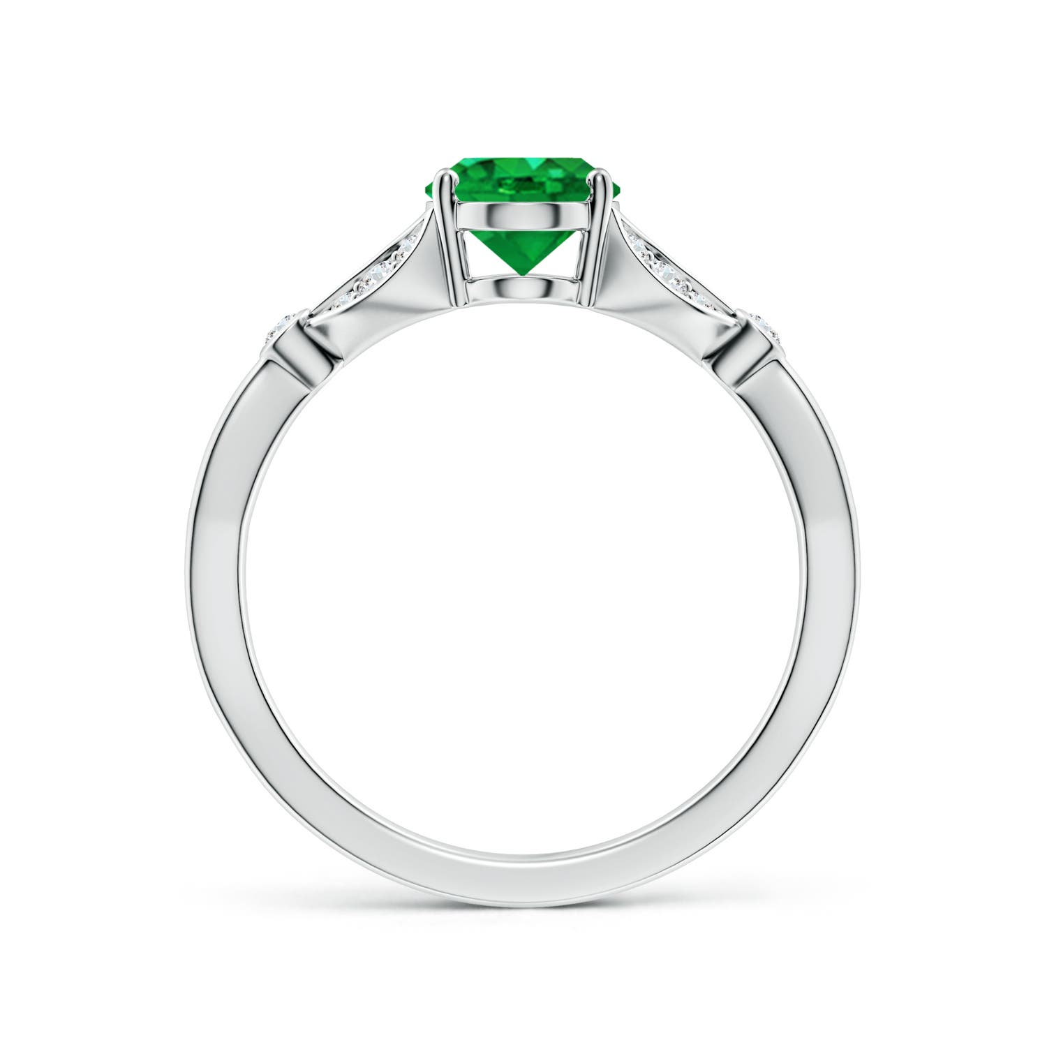 8x6mm AAA Nature-Inspired Oval Emerald Engagement Ring with Leaf Motifs in P950 Platinum