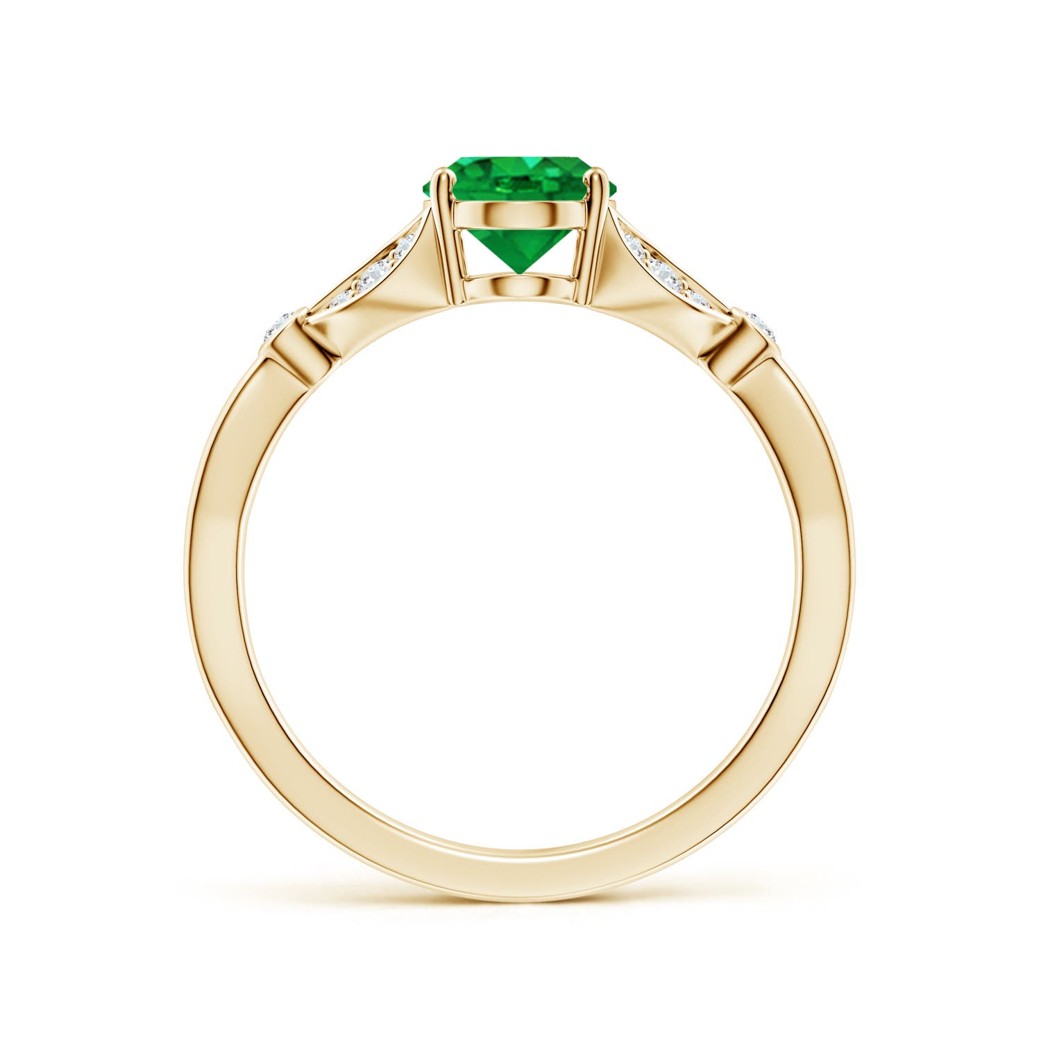 8x6mm AAA Nature-Inspired Oval Emerald Engagement Ring with Leaf Motifs in Yellow Gold - side 2