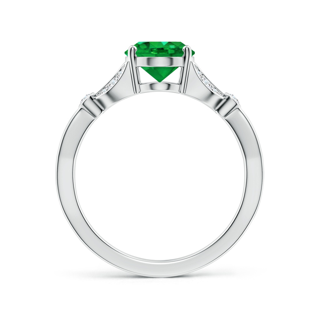 9x7mm AAA Nature-Inspired Oval Emerald Engagement Ring with Leaf Motifs in White Gold - side 199