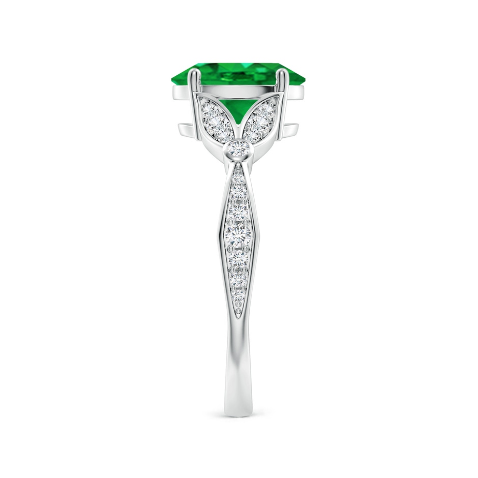 9x7mm AAA Nature-Inspired Oval Emerald Engagement Ring with Leaf Motifs in White Gold side 299