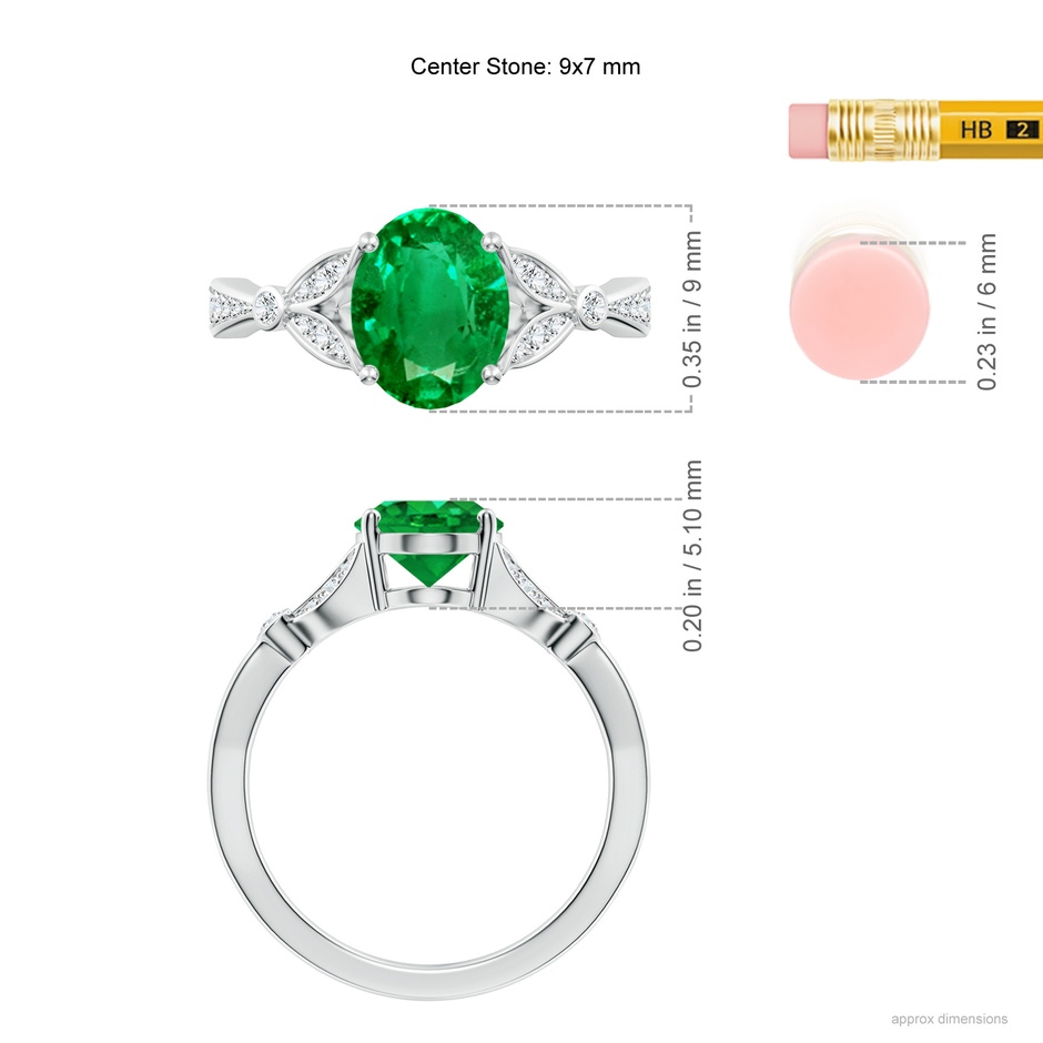 9x7mm AAA Nature-Inspired Oval Emerald Engagement Ring with Leaf Motifs in White Gold ruler