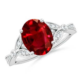 10x8mm AAAA Nature-Inspired Oval Ruby Engagement Ring with Leaf Motifs in P950 Platinum