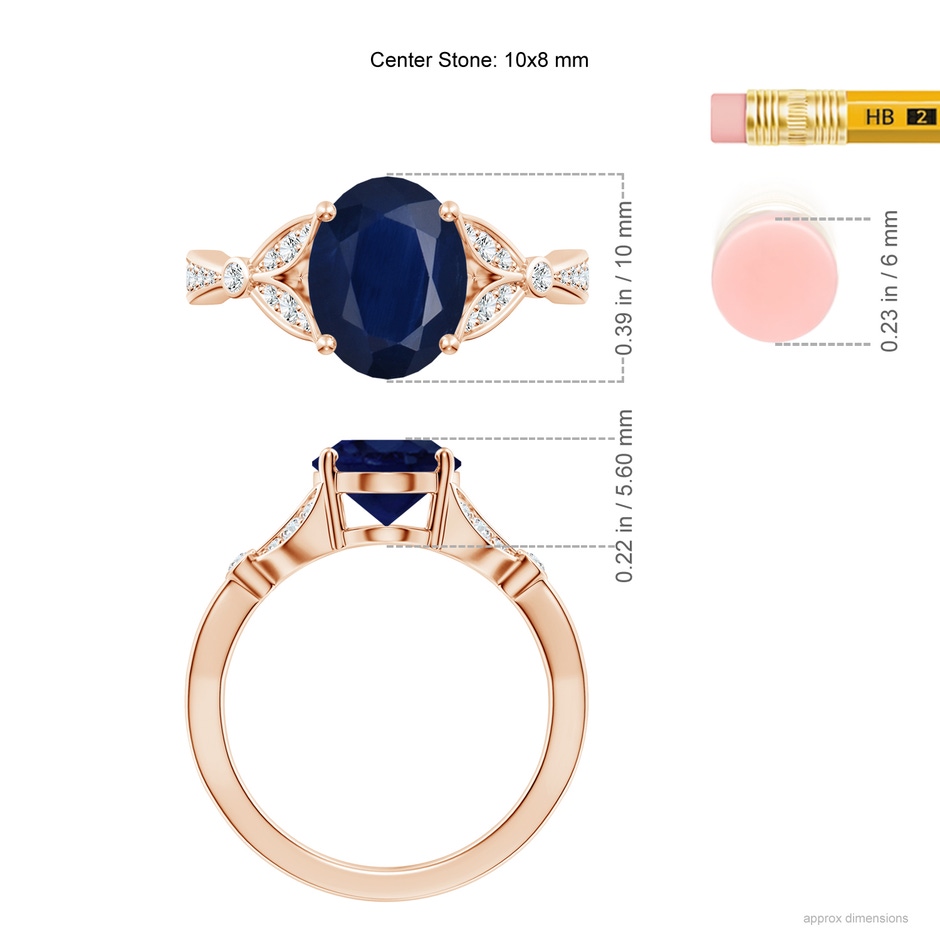10x8mm A Nature-Inspired Oval Blue Sapphire Engagement Ring with Leaf Motifs in Rose Gold ruler